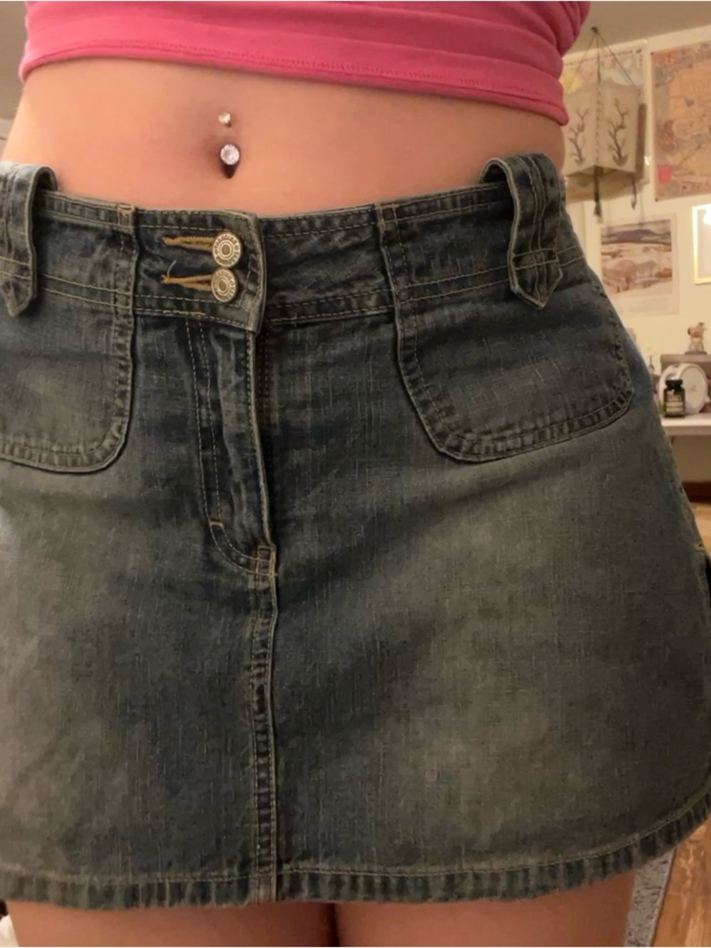 vintage union bay denim 100% cotton lightwash mini skirt with slit and shorts